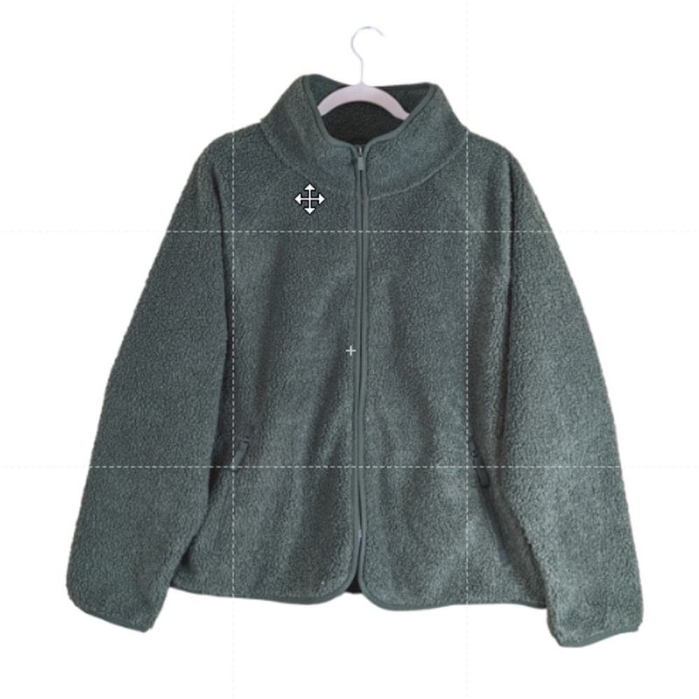 Sherpa Jacket All in Motion Olive Green S Full Zip Pocket Relaxed Fit Fuzzy Cozy